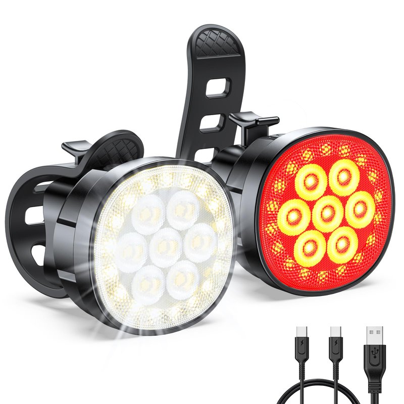 Viccux 2026 Ultra Slim Bike Lights, 8+12 Modes Bike Headlight and Tail Light Assemblies Motorcycle, IP65 Waterproof & Dual USB-C 1.5-2.5 Hrs Fast Charge Bike Lights for Night Riding Cycling