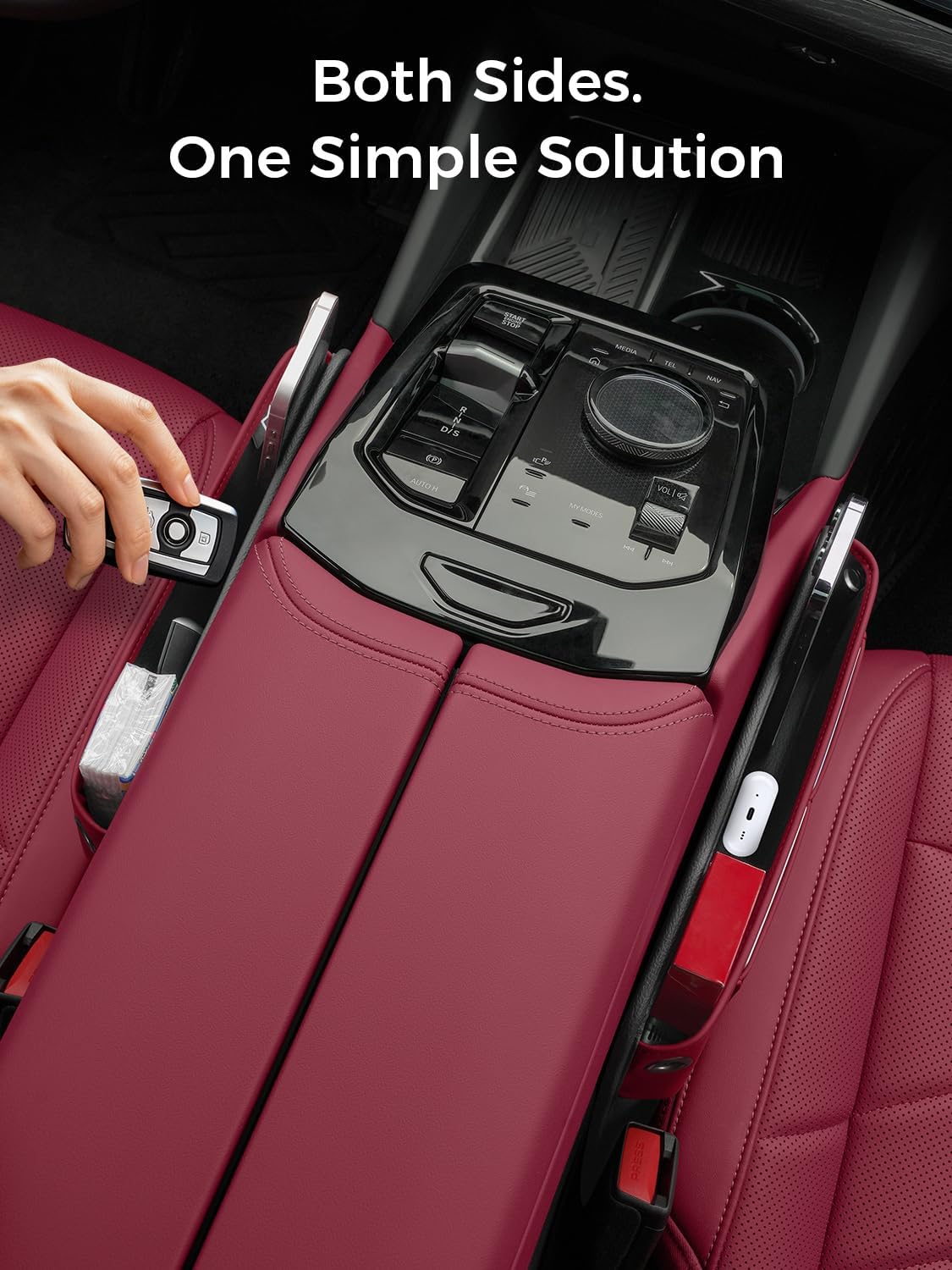 Car Seat Gap Filler Organizer – Phone Holder, Key/Card/Coin Slot, Premium Nappa Style Microfiber Leather, Prevents Drops. Universal Fit for Sedans, SUVs, Trucks (Burgundy)