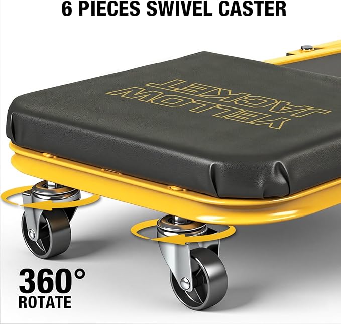 YELLOW JACKET Mechanic Creeper Stool, 40 Inches Extended 2-in-1 Foldable Z-Creeper Rolling Garage Seat with Wheels, Heavy Duty Steel Auto Repair Garage Stool for Shop, 330 LBS Capacity