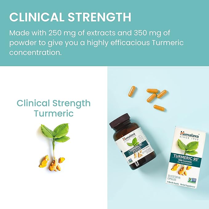 Himalaya Turmeric 95 Supplement with Curcumin/Curcuminoids, Joint and Muscle Support, Optimum Flexibility and Mobility, 600 mg, Non-GMO, Vegan, Gluten Free, 30 Capsules, 30 Day Supply
