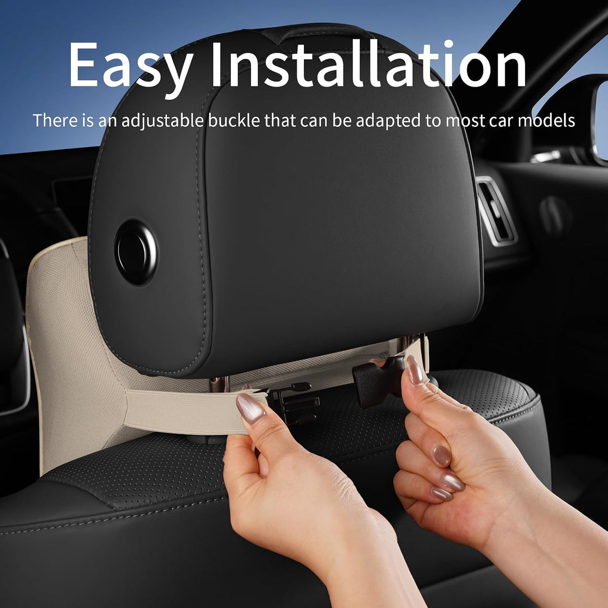 Genuine Leather Car Neck Pillow 2-Pack for Tesla Model 3/Y/X, Lexus, BMW – Breathable All-Season Cervical Support