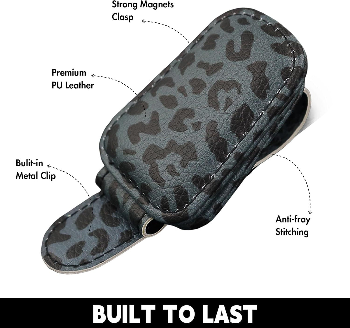 2 Pcs Sunglass Holder and 1Pcs Car Tissue Holder for Car, Magnetic Leather Sunglasses Holder Car Sun Visor Glasses Hanger Clip,Car Interior Accessories for Women(Black Leopard Print)
