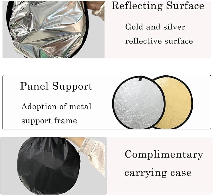 2-in-1 Photo Reflector Fill Light Soft Light Collapsible Reflector 12" 30cm
