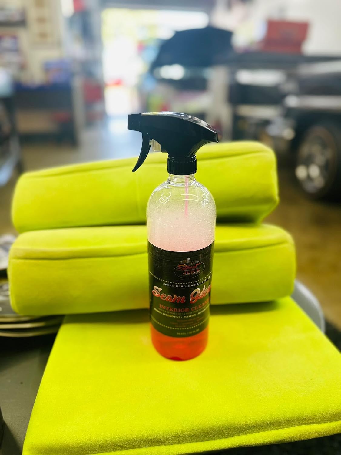 Seam Gleam SG-16 Street Juice Products Interior & Upholstery Cleaner Safe Leather, Vinyl, Plastics, Trim, Carpet, Fabric & More Car, Truck, Boat, Home 16 Fl Oz