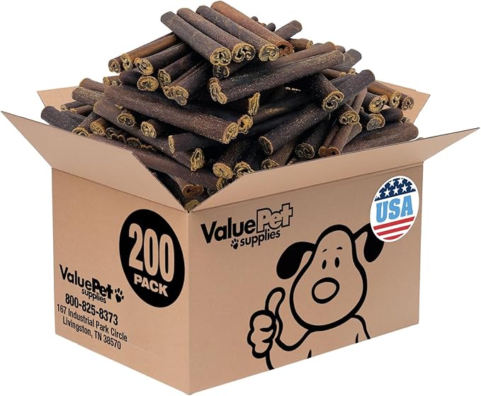 ValueBull USA Collagen Sticks for Dogs, 6 Inch Thick Chews, Natural Long-Lasting Dog Treats, 200 Count Bulk Pack - Promotes Joint, Skin & Coat Health with Glucosamine and Chondroitin