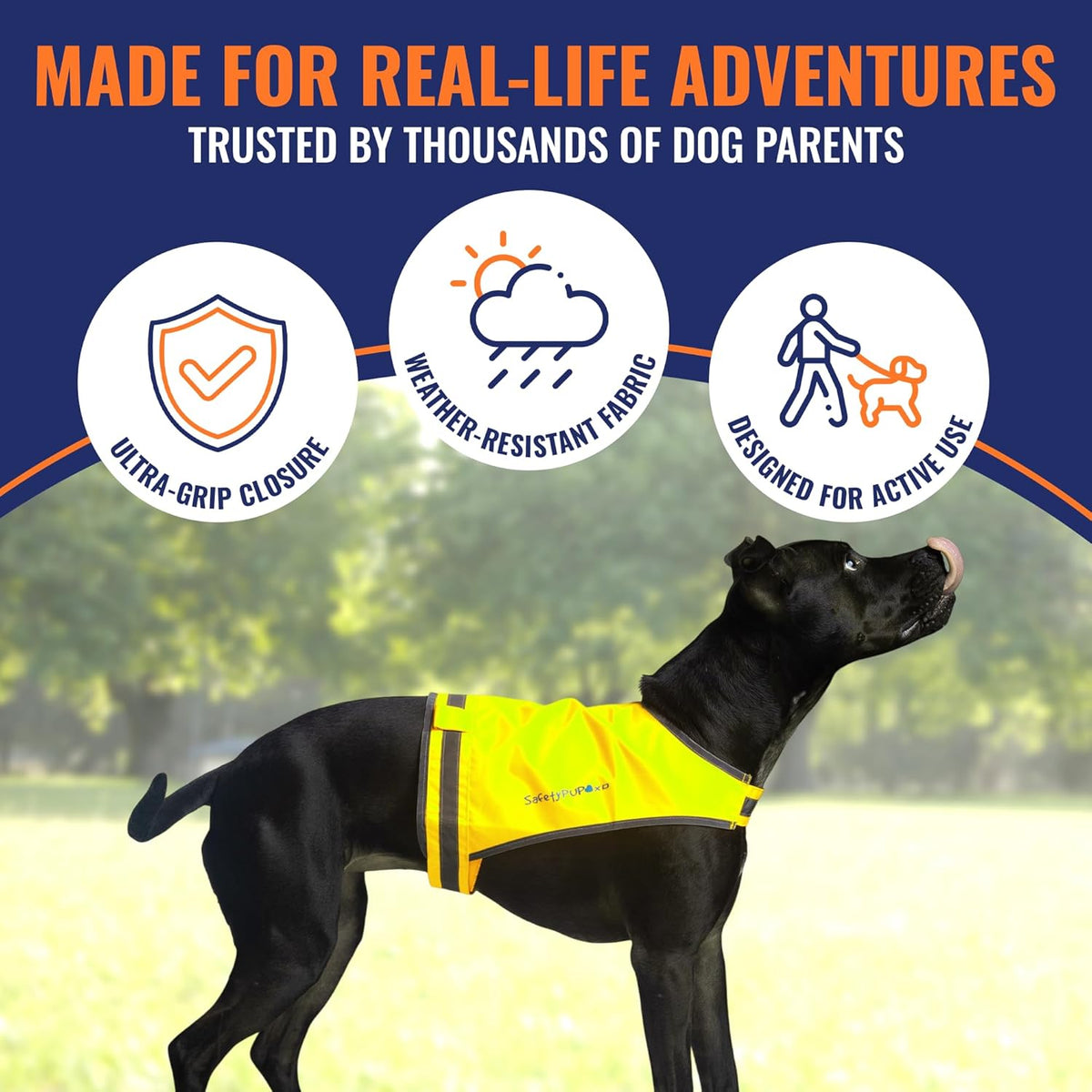 SafetyPUP | XD Lite Dog Vest - Reflective Hi-Visibility Coverage to Mid Back in Fluorescent Yellow