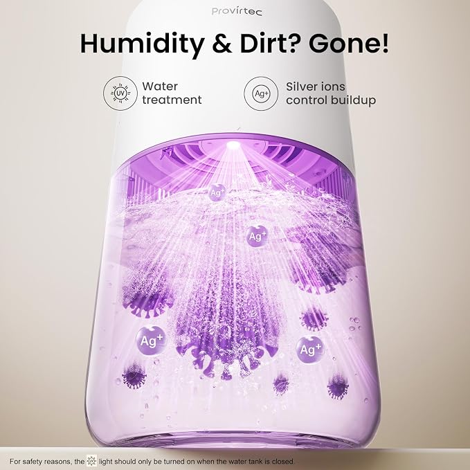 MistFree Evaporative Humidifier for Bedroom, 3L No White Dust for Sensitive Individuals, Auto Humidity Control, Works with Tap Water, Night Light, Easy Clean Tank for Home & Small Room