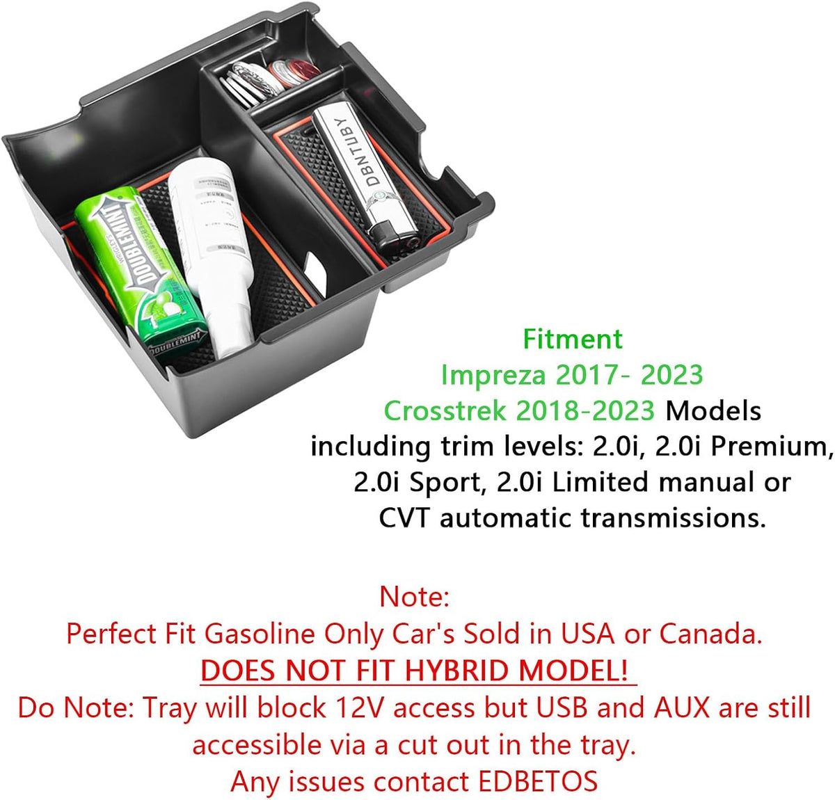 Center Console Organizer for Subaru Crosstrek 2018-2023 /Impreza 2017-2023