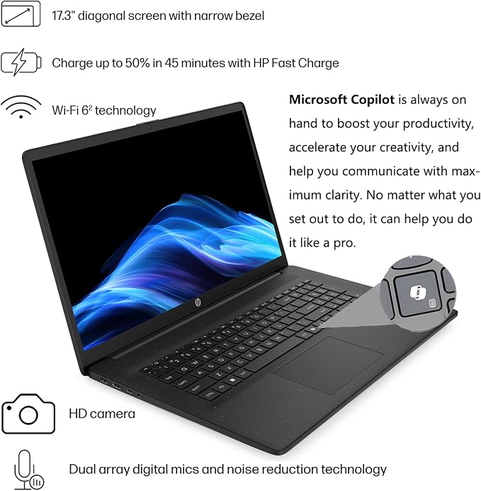 HP Laptop Computer, Intel Ultra 5 225U (2026 Edition), Large 17.3" Display | 16GB DDR5 RAM, 512GB SSD, Long Battery Life, Ideal for Data Processing, Streaming, Photo & Video Editing, Windows 11 Home
