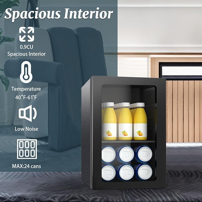 DOGHLY 0.9 Cu.ft Mini Fridge Solid Door, 24 Cans Beverage Refrigerator | Drink Fridge for Soda Beer Wine, Manual Temperature Control, Removable Shelf, Quiet Beverage Cooler for Office, Dorm, Bar