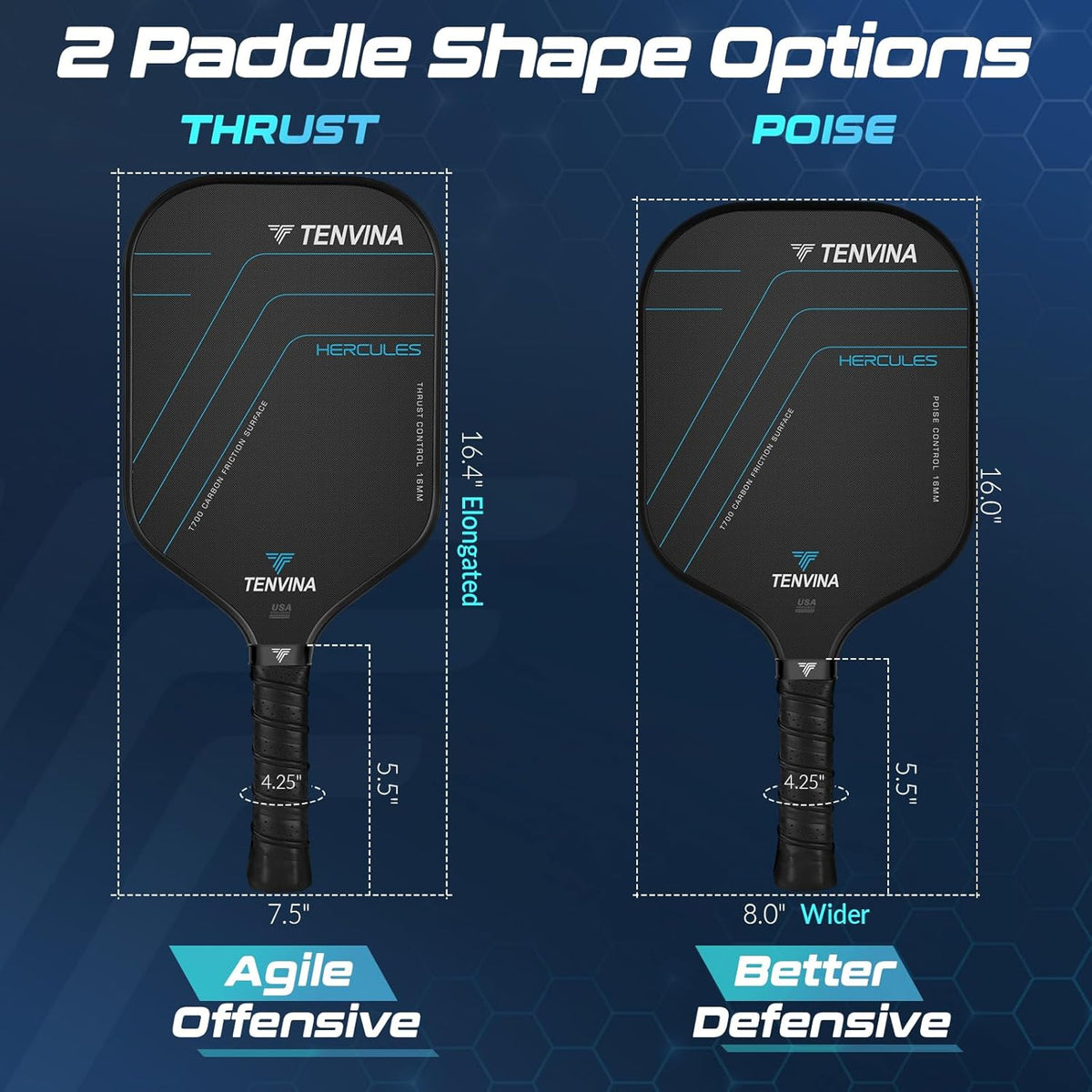 TENVINA Pickleball Paddle - Multi-Layer T700SC Carbon Fiber | USAPA Approved, Strong Spin & Power