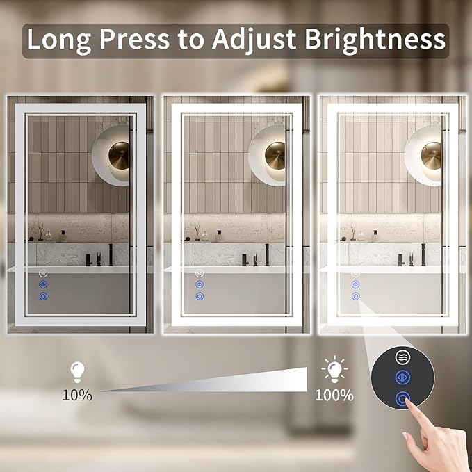 28X32 LED Bathroom Mirror with Lights, Anti-Fog, Backlit + Front Lit, Dimmable, Led Vanity Mirror for Wall, Lighted Bathroom Mirror, 3 Colors, Shatter-Proof Tempered Glass