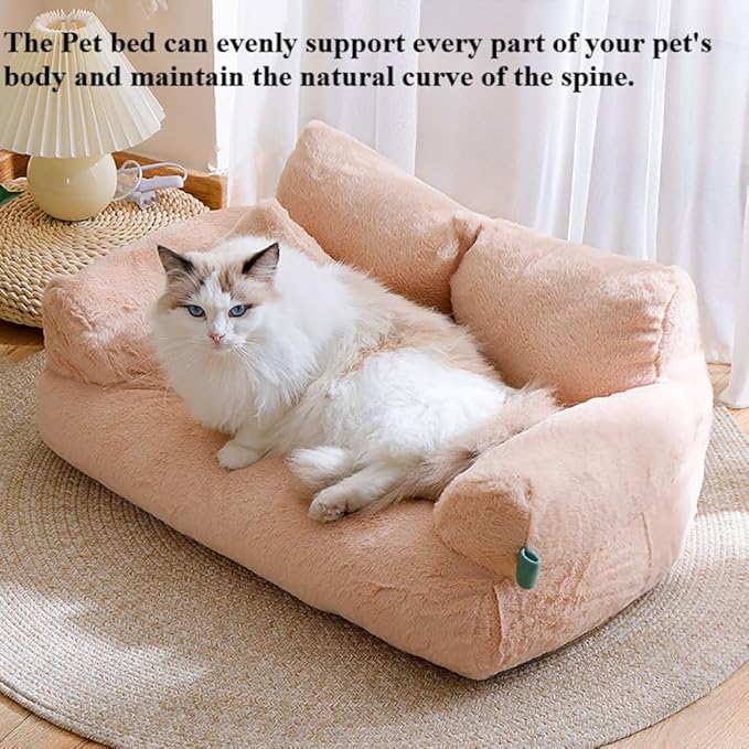 Soft Fluffy Self-Warming Cat Bed | Washable Pet Sofa for Indoor Cats & Small Dogs | Cute Princess-Inspired Kitten Couch & Puppy Bed(Gray,29.53''*20.08''*11.02'')