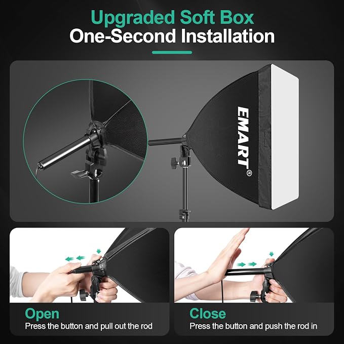 EMART Softbox Photography Lighting Kit, 50W 3000K-6000K LED Bulb