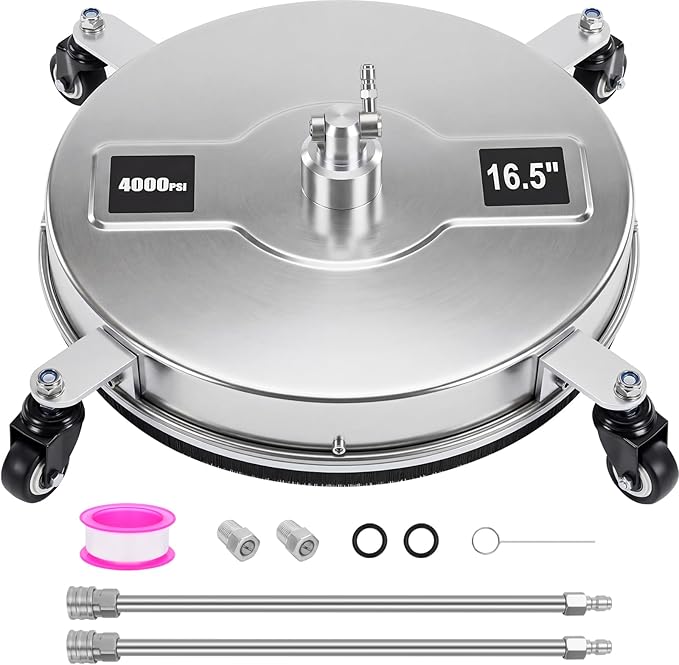 Dalmbox 16.5" Pressure Washer Surface Cleaner, 4-Wheel Stainless Steel Rotary Attachment, 1/4” Quick Connect, 4000 PSI Cleaner for Patio, Driveway, Concrete & Sidewalk Power Washer Attachment