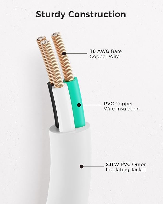 [ETL Listed] Cable Matters 2-Pack 16 AWG Heavy Duty 13A Power Extension Cord - 3ft, 3 Prong Power Cord Extension, NEMA 5-15P to NEMA 5-15R, White