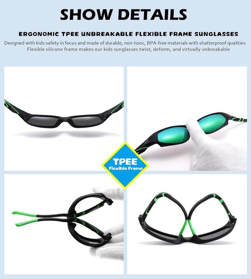 NULOOQ Kids Baseball Sunglasses - Unbreakable Polarized Sports Eyewear for Ages 4-12
