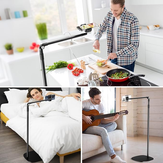 elitehood Floor Phone Stand Overhead Video Recording, 360 Degrees Swivel Tilt