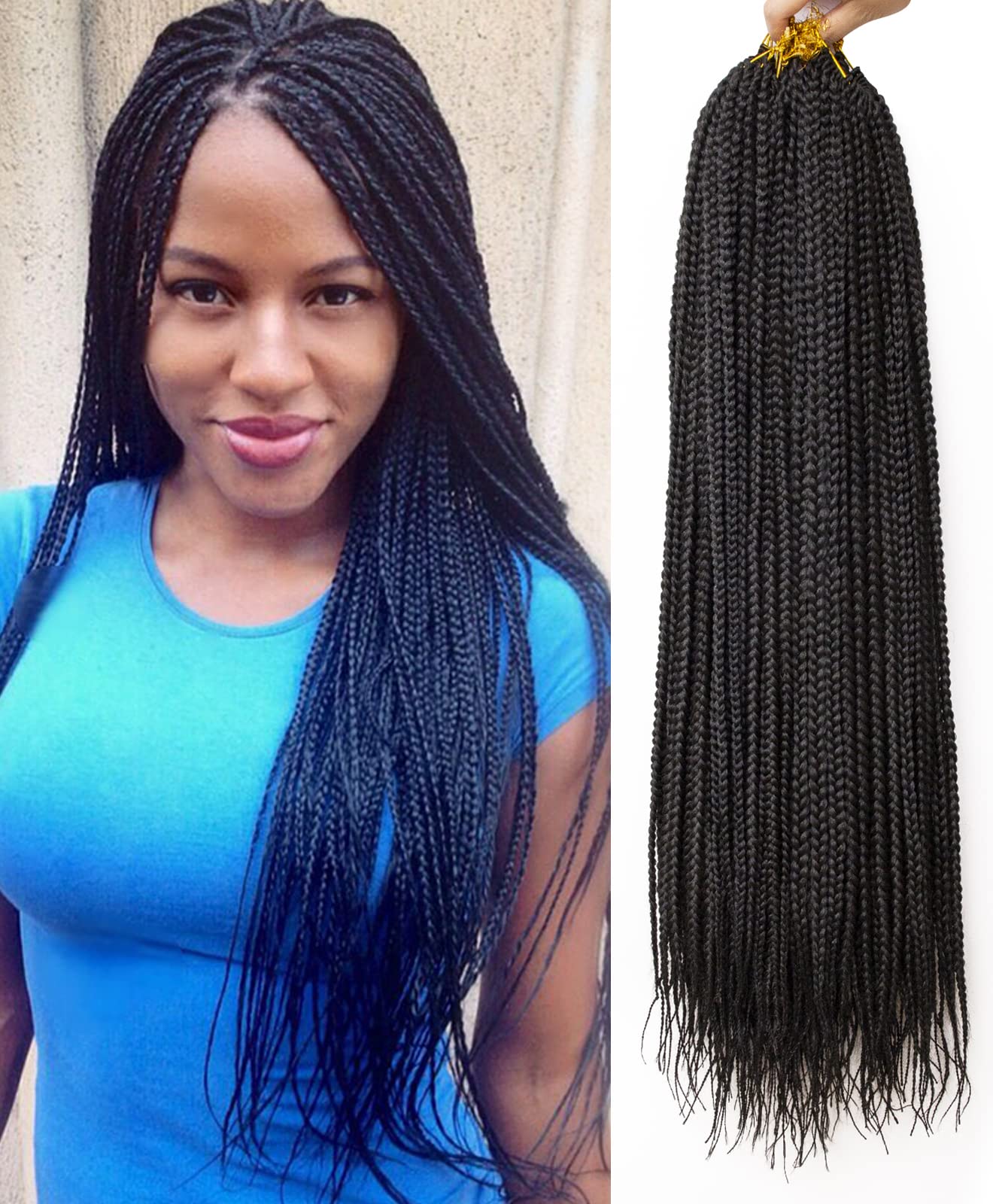 6 Packs Box Braids Crochet Hair Crochet Box Braids Pre-Looped Synthetic Hair Crotchet Box Braids Hair 22 Inch (1B, 22Inch)
