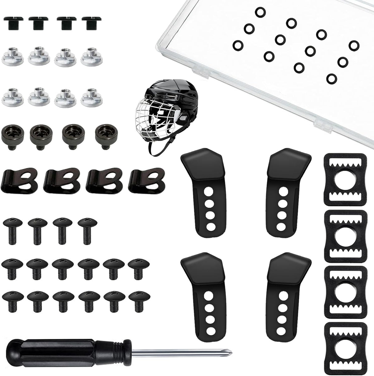 Universal Hockey Helmet Repair Kit - Complete Replacement Parts for Ice Hockey Helmets | Includes J Clips, R Clips, Posts & Bolts