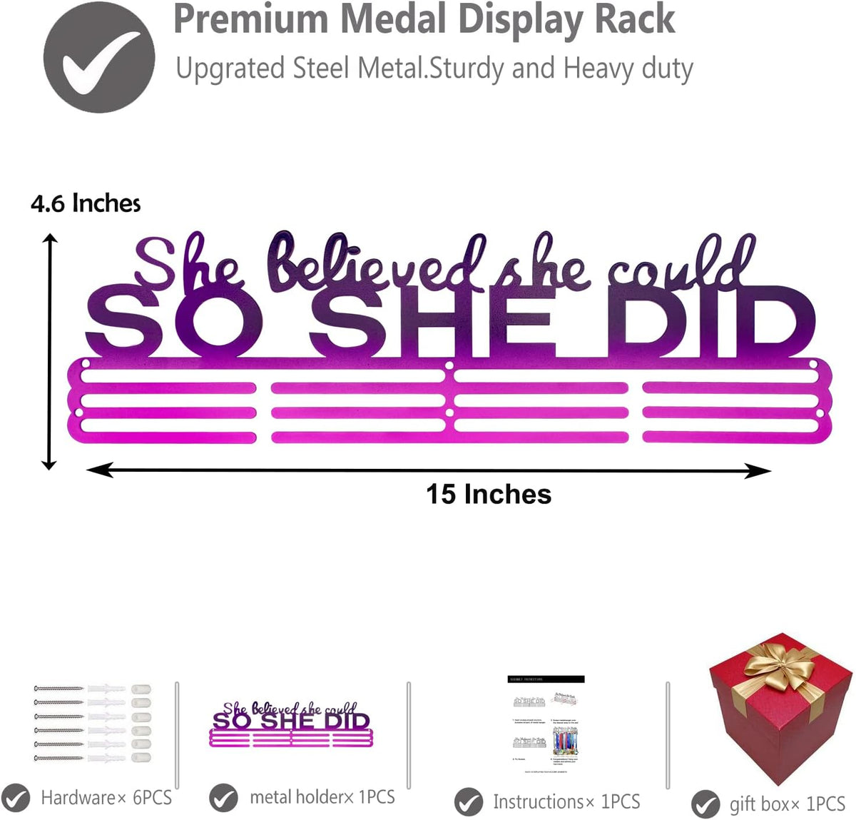 Sports Medal Holder - 16" Wall Rack for Awards & Ribbons | Easy Installation for Gymnastics, Soccer, Softball