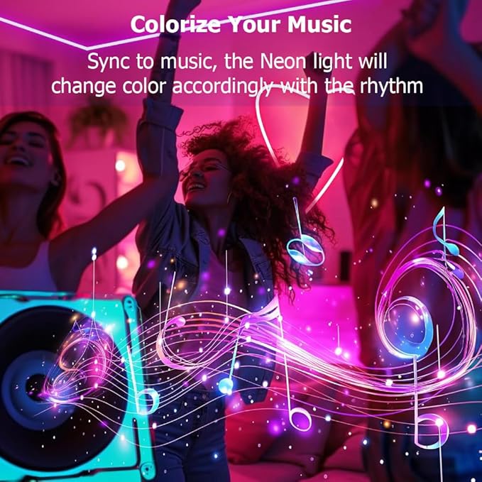 16.4ft LED Neon Rope Lights, RGB Plus IC Neon Strip Lights, IP68 Waterproof Dimmable Rope Light with APP Remote Control for Gaming Room Living Room Bedroom Indoor/Outdoor Decor