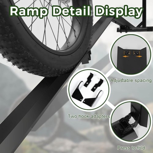 Heavy Duty Bike Rack Ramp by Upgraded - Foldable E-Bike Loading Ramp | Supports 150 LBS, Two Hook Types