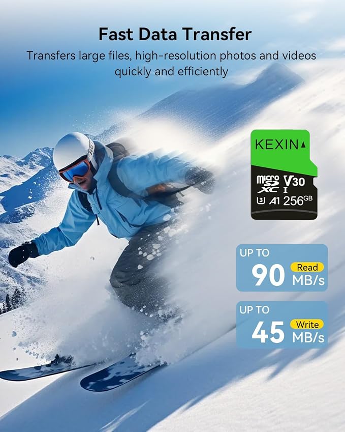 KEXIN 256GB Micro SD Card with SD Adapter microSDXC Memory Card UHS-I A1 V30 U3