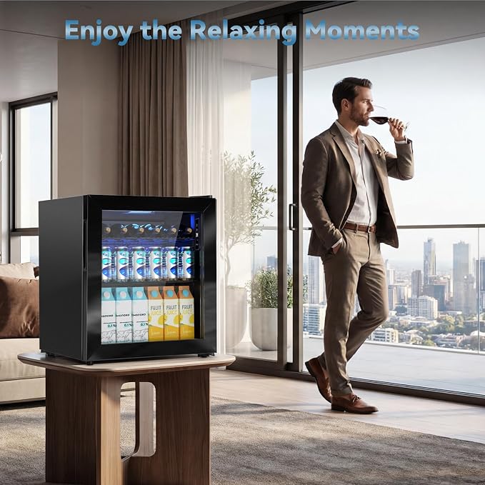 Velivi Mini Fridge with Glass Door-Small Fridge Desk Beverage Cooler for Beer Drinks 1.4 Cu.Ft Countertop Beverage Fridge with Adjustable Shelves, Led Light for Bedroom/Office/Dorm (Black) | Beer Drinks Fridge 1.4 Cu.Ft Countertop Beverage Fridge with ...