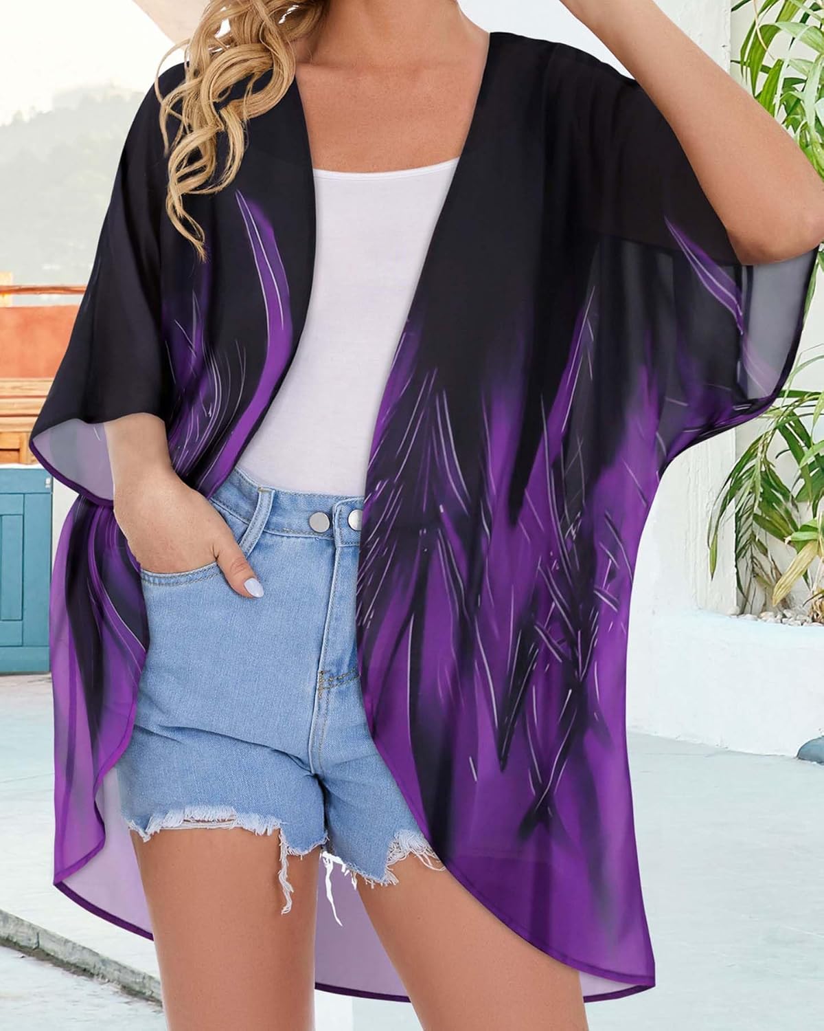 Skiennix Women's Floral Print Kimono Cardigan - Stylish Puff Sleeve Cover-Up in Casual Design