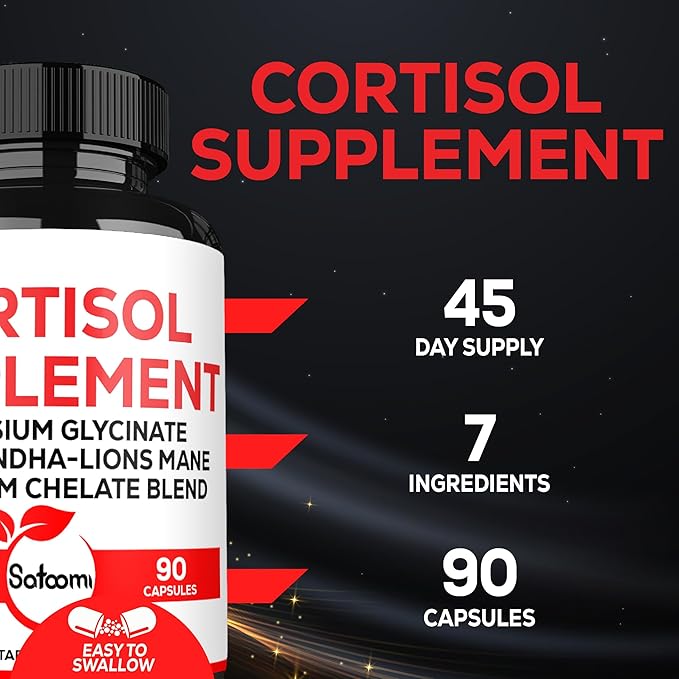Satoomi 7in1 Cortisol Supplement - Magnesium Glycinate with Ashwagandha, Magnesium Glycinate and Citrate - Mood & Rest Well & Resilience - 90 Capsules for 45 Days