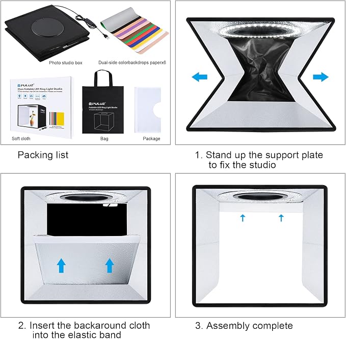 PULUZ 10x10 inch Photo Light Box, Folding Portable Mini lightbox 104PCS LED