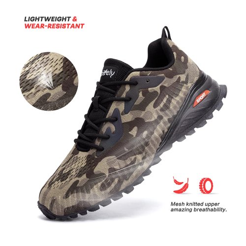 Kricely Men's Trail Running Shoes Fashion Hiking Sneakers for Men Camo Tennis Cross Training Shoe Mens Casual Outdoor Walking Footwear Size 13 X-Wide