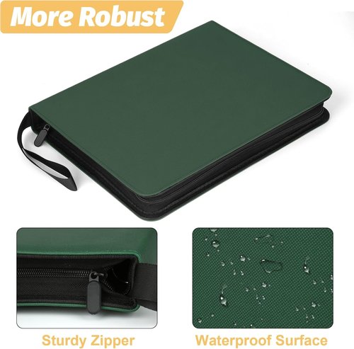 GERMUN 9 Pocket Card Binder - Premium Zip Trading Card Album for MTG, TCG & Sports Cards | Dark Green, 720 Pockets