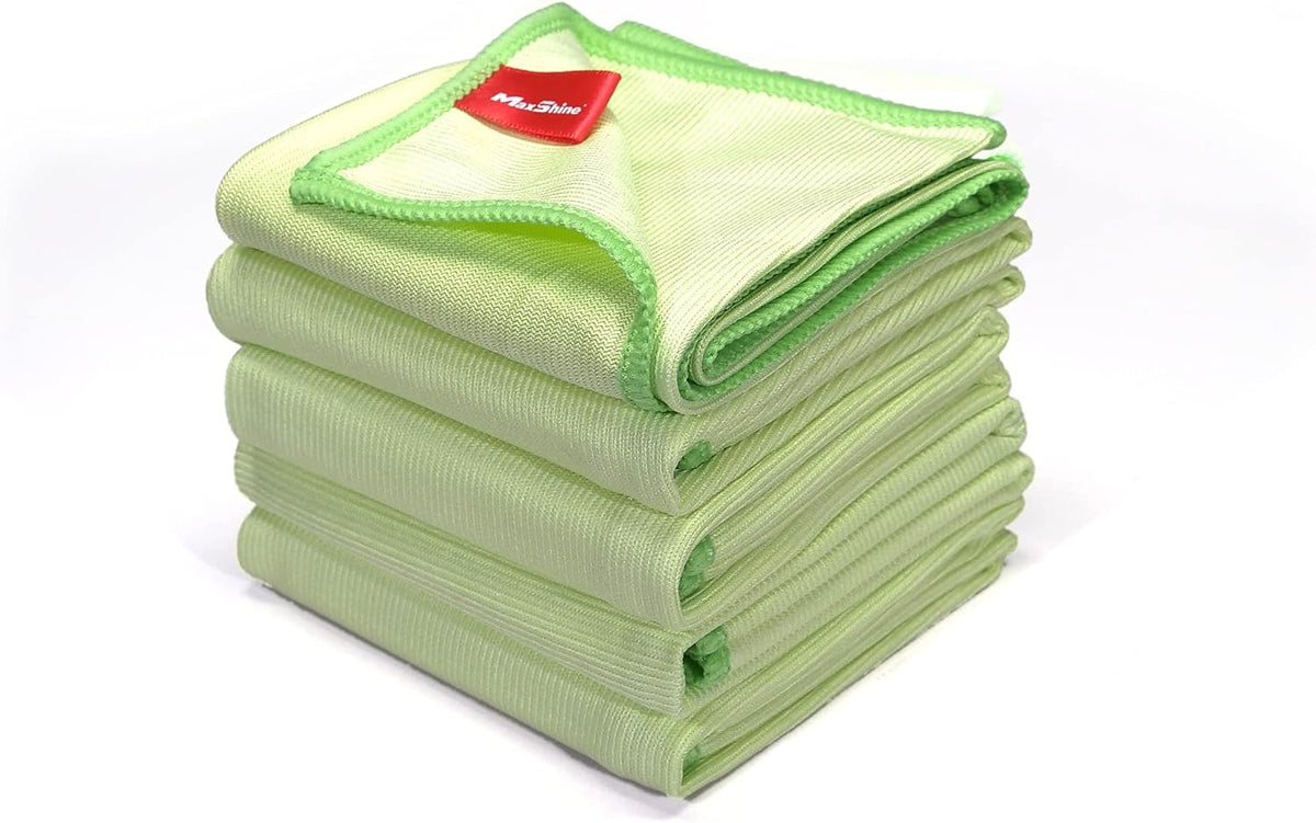 Maxshine 16” x 16” Universal Glass Cleaning Microfiber Towels, 5-Pack (300GSM) | Professional Streak-Free Towels | Lint-Free, High-Clarity Cloths for Car Windows, Mirrors & Glass Surfaces