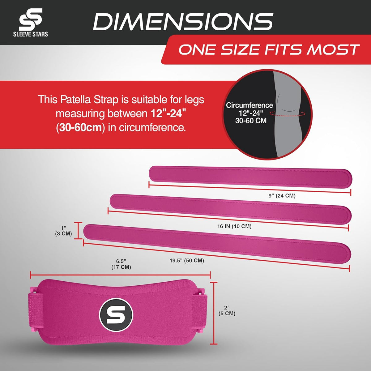 Swedish Brand Sleeve Stars Patellar Tendon Support Strap - Effective Osgood Schlatter Knee Brace for Youth & Adults | Adjustable 12"-24" - Hot Pink