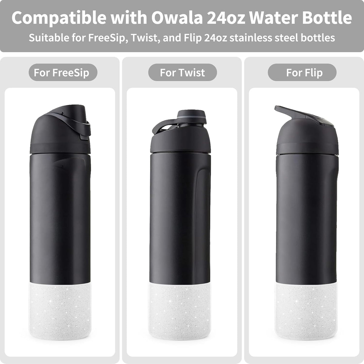 Owala Silicone Boot - Anti-Slip Protective Sleeve for 24 oz Water Bottles | Glitter White