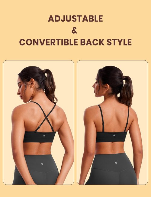 CRZ YOGA Butterluxe V-Neck Sports Bra - Adjustable Thin Straps, Padded Wireless Yoga Top for Women