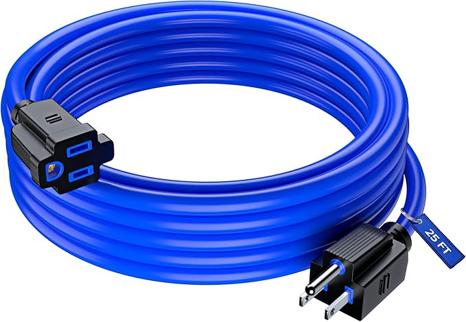 Maximm 25 Ft Blue Extension Cord, Heavy Duty 3-Prong Outdoor Power Cable, ETL Listed for Contractors