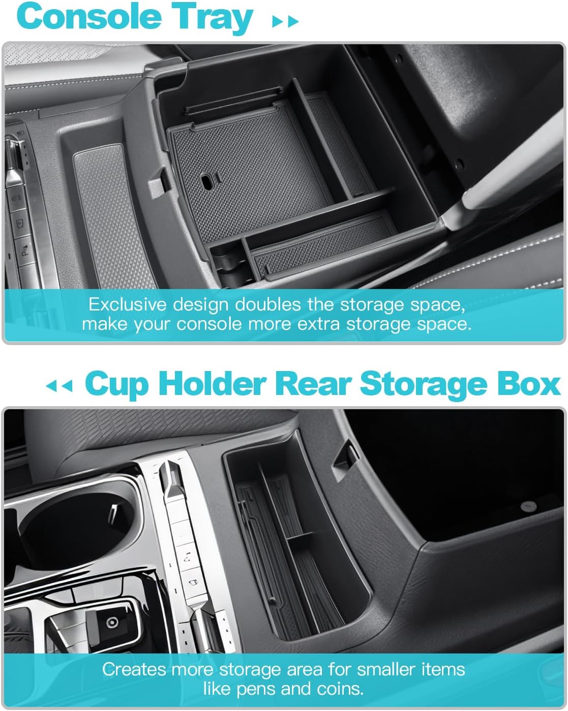 CDEFG 2Pcs for 2025 2026 2027 Kia Carnival Center Console Organizer, 2025 2026 2027 Kia Carnival (LX/LXS/EX/SX/SX Prestige) Accessories Middle Console Organizer Storage Box