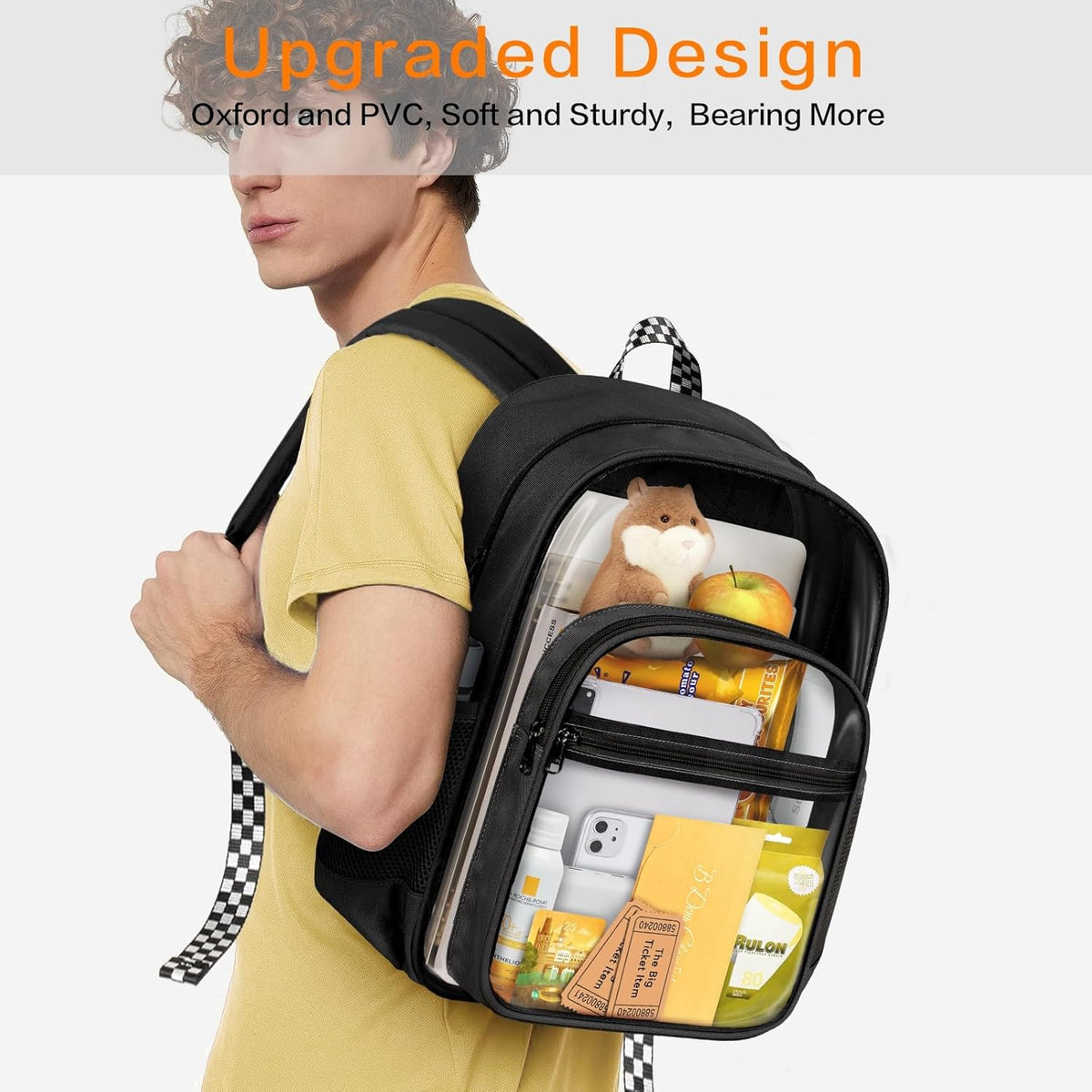 PAMANO Clear Backpack - Heavy Duty PVC & Fabric | Transparent College Bag for Travel & Security - Black