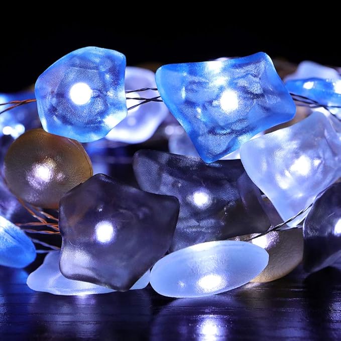 Sea Glass String Lights, Beach Theme Decorative Lights 19 Ft 40 LED USB Plug-in with Remote and Timer for Indoor Outdoor Tent Wedding Nursery Bedroom Party Birthday