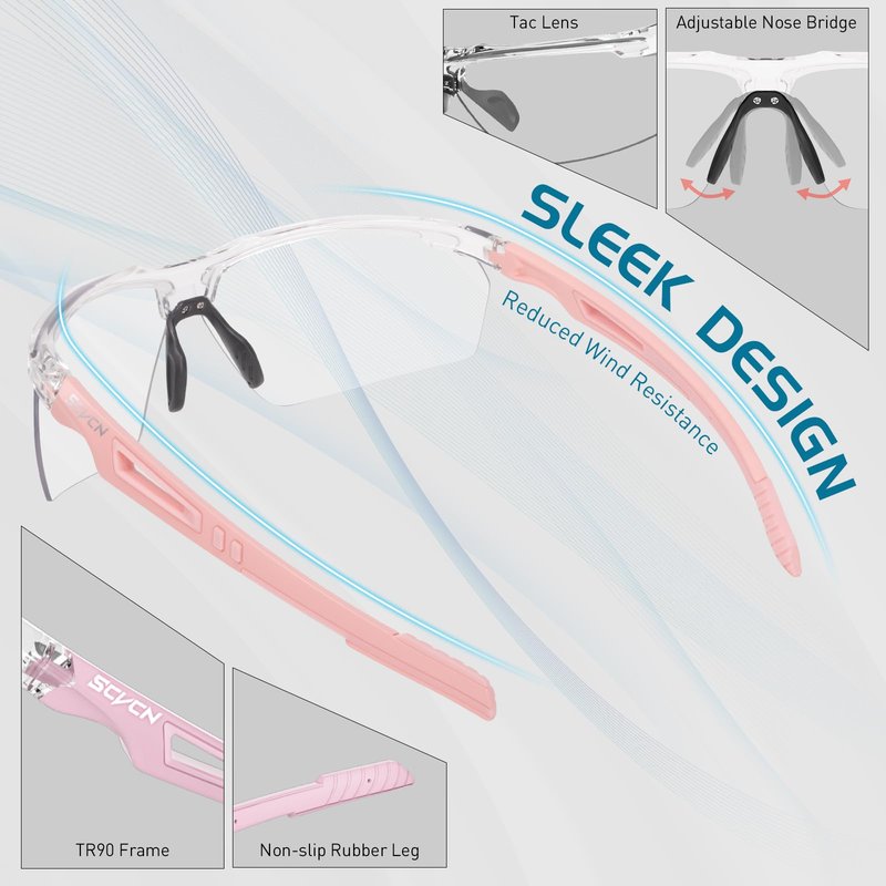 SCVCN Photochromic Sport Sunglasses Cycling Clear Glasses Men Women UV400 Protection MTB BMX Fishing Running Riding Golf Driving Bike Softball Baseball 11