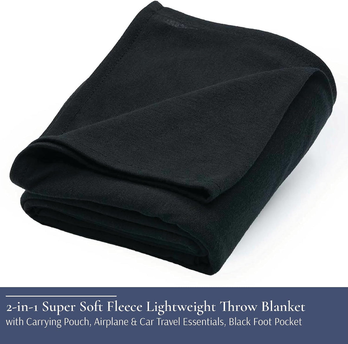 Brookstone Travel Blanket - 2-in-1 Super Soft Lightweight Throw Blanket with Carrying Pouch, Airplane &amp; Car Travel Essentials, Black