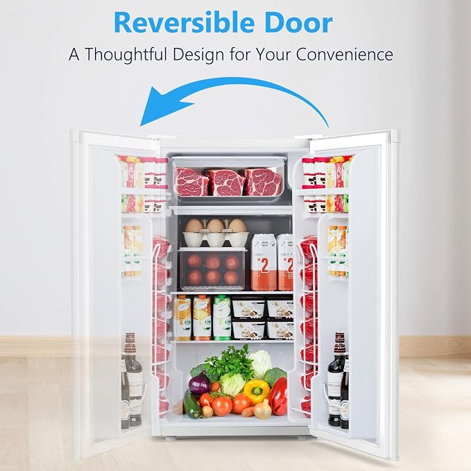 COWSAR 4.5 Cu.Ft Mini Fridge with Freezer for Bedroom Dorm, White | Single Reversible Door, Adjustable Thermostat, Energy Saving, Removable Glass Shelves, Small Refrigerator for Apartment