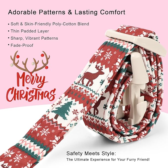 Christmas Dog Collar for Medium Dogs - Cute Fair Isle Style Christmas Collars for Dogs, Soft Adjustable Winter Holiday Dog Collars with Quick Release Buckle M