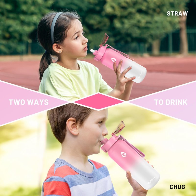 WEMEET Insulated Water Bottle with Removable Straw 17oz, 18/10 Stainless Steel Double Walled Water Cup for Sports, Gym, Travel, and School(PINK WHITE)