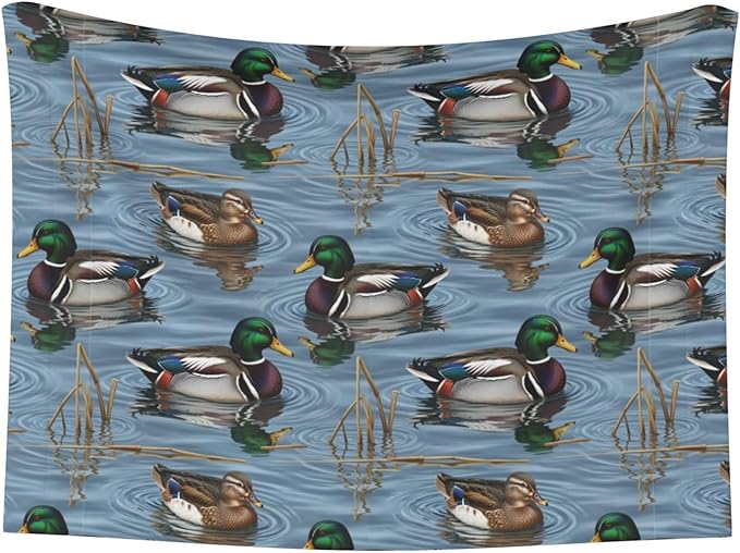 Two Sided Pet Cuddler Blanket for Anxiety Calming, Beauty Mallard Ducks Hunting, Reversible Plush Design with Bubble Dot Pattern Provides Familiar Surface Anywhere