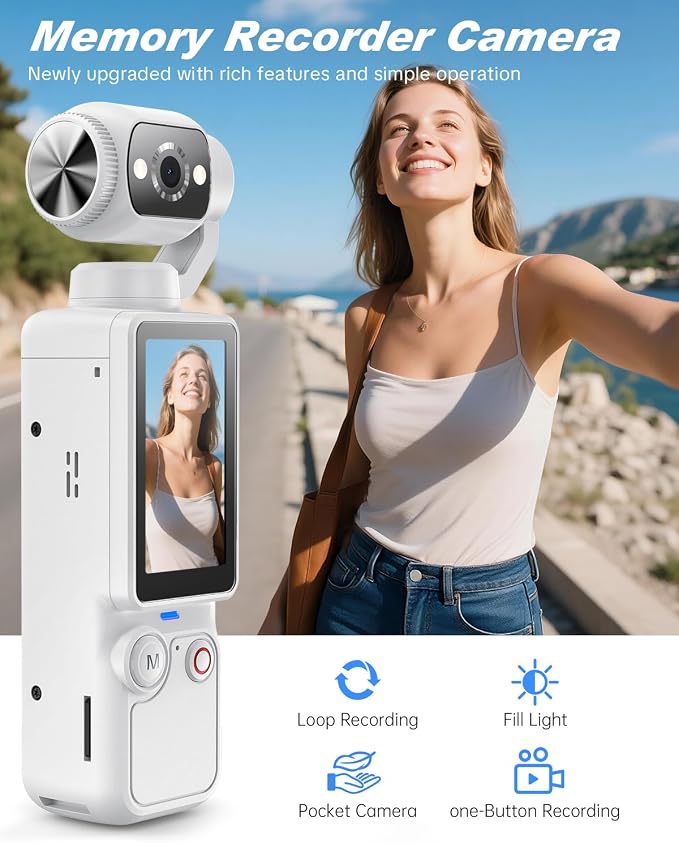 Portable Video Recorder with 180° Rotating Lens, Vlogging Camera, Pocket Body
