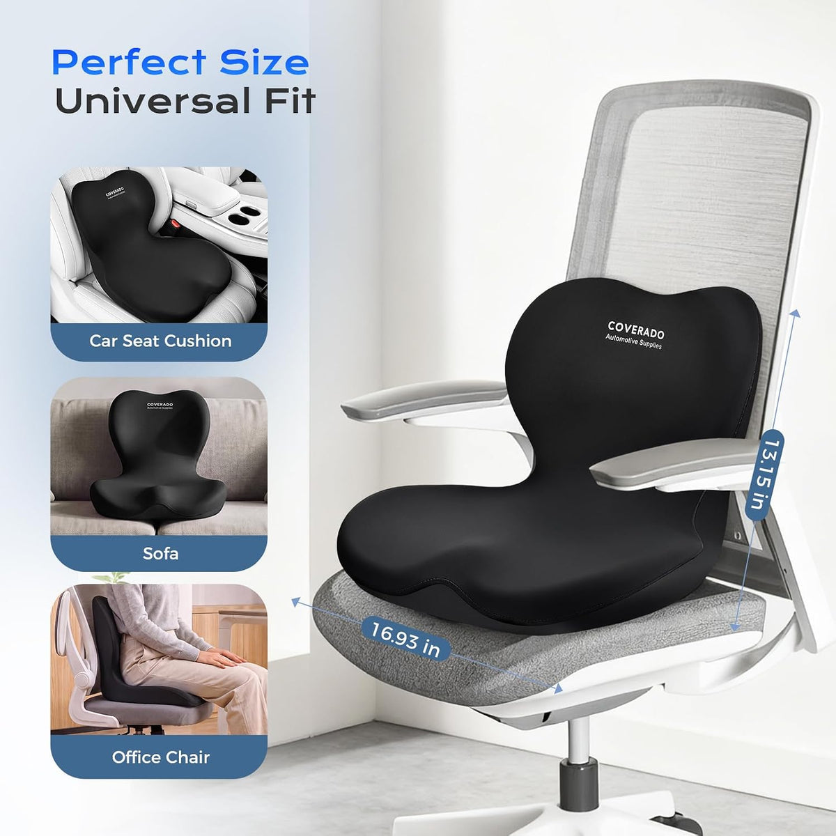 Coverado [Upgraded] Car Seat Cushion and Lumbar Support Pillow One Piece, Memory Foam Ergonomic Back Support Driving Seat Cushion for Back Pain, Non-Slip Washable Cushion for Car, Driver, Office